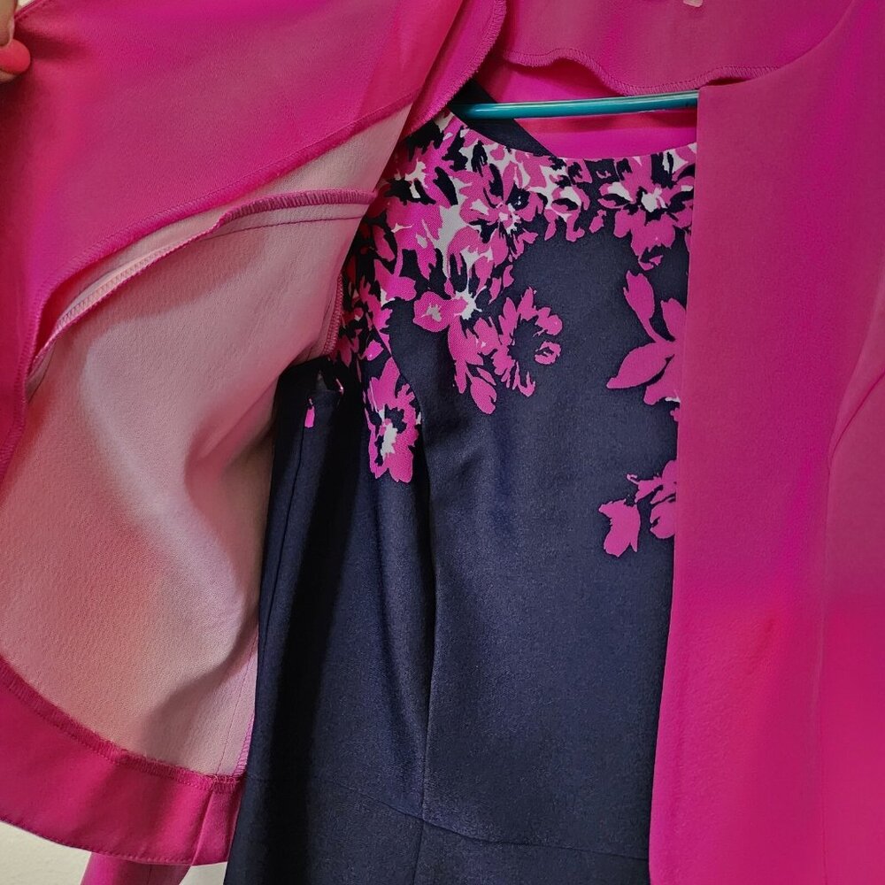 Maya Brooke Dress 2pc Jacket 10 Navy Pink Midi Mother Bride Groom Wedding Event - Picture 4 of 16